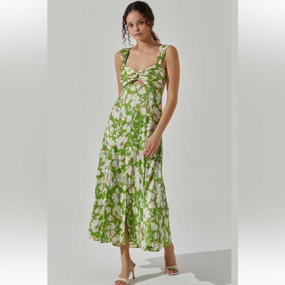 NEW ASTR Twist Bust Midi Dress Green Floral Size Small